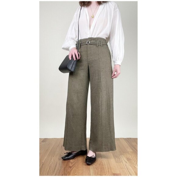 Vintage Pants - Vintage French Silk Wool Knit Wide Leg Flare High Rise Pants Tweed Long Trousers